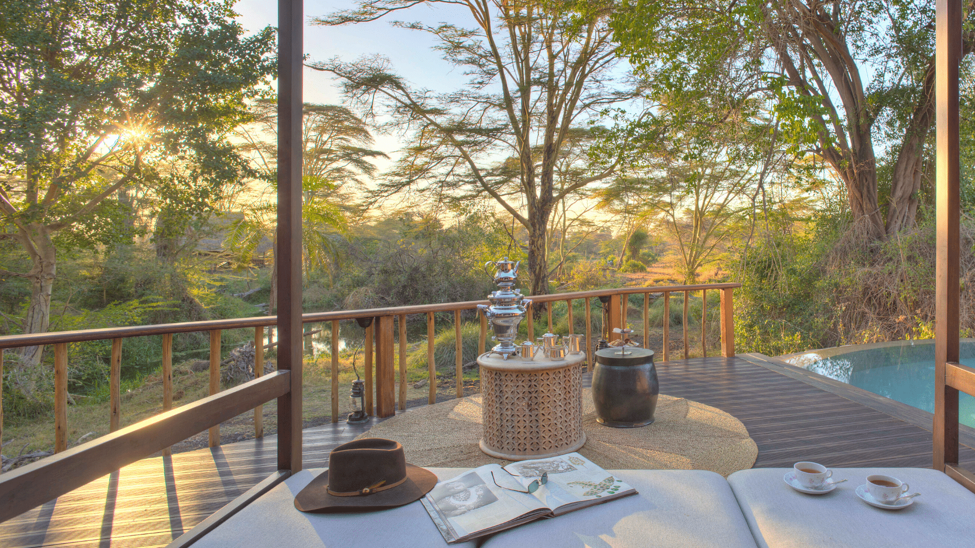 Luxury tented camp offers beautiful African sunsets from elevated decks which you cn enjou as part of an African Safari with Family